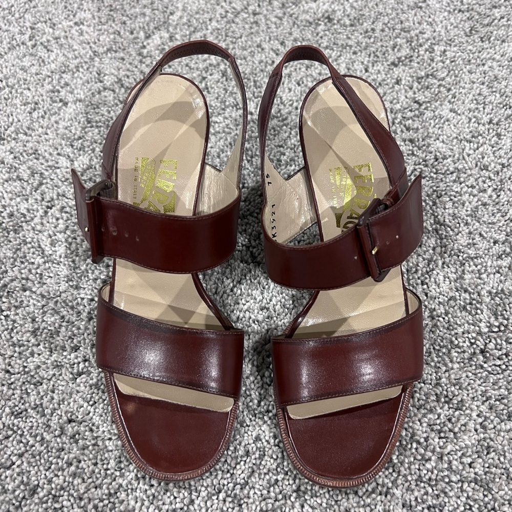 Salvatore Ferragamo Brown Leather Strappy Heel Sandals Italy Made Womens Size 6